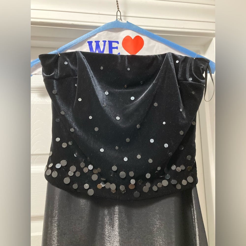 Formal black velvet and shimmer strapless dress